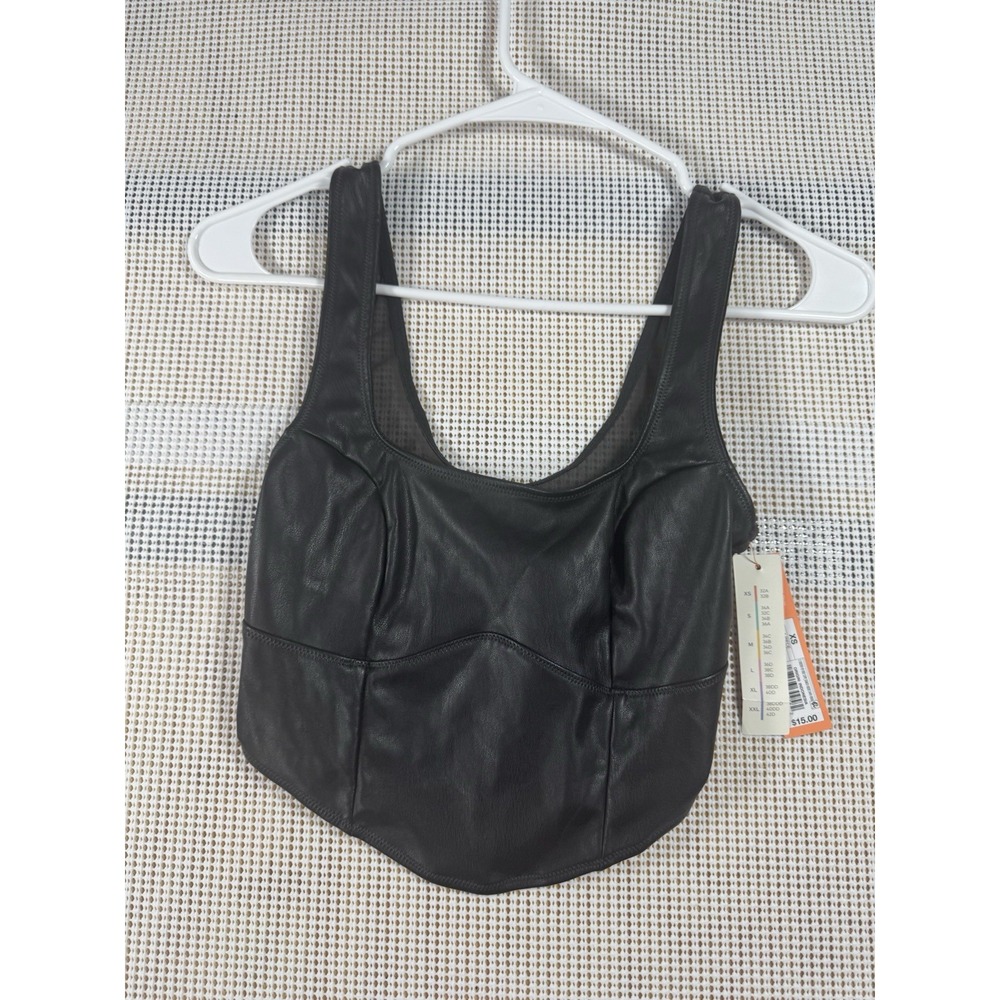 Colsie Faux Leather Corset Crop Top Black XS NWT Y2K Goth Club Top